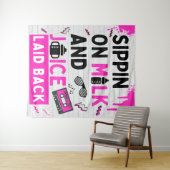 牛乳とジュースのサイピンのピンク/ブラックヒップホップ誕生日 タペストリー (インサイチュ(横))