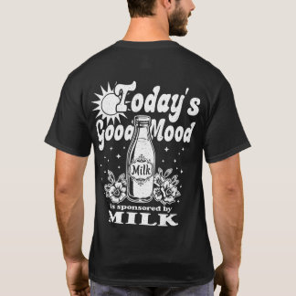 牛乳に支えられた今日のやる気 バックプリント Tシャツ