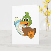 牛乳の瓶を持った鴨 カード (黄色い花)