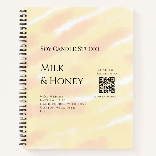 牛乳はちみつ大豆キャンドルビジネス追加q rコードテックス ノートブック (正面)