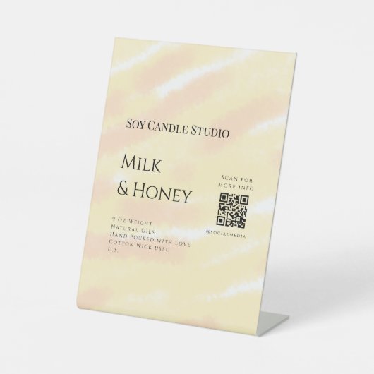 牛乳はちみつ大豆キャンドルビジネス追加q rコードテックス 台座サイン (正面)