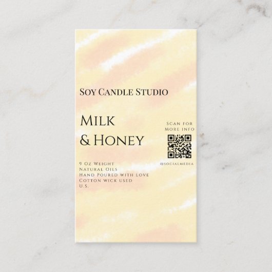 牛乳はちみつ大豆キャンドルビジネス追加q rコードテックス 名刺 (正面)