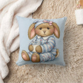 牛乳を入れた青いパジャマのウサギ クッション (ブランケット)