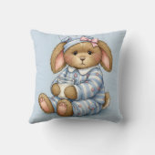 牛乳を入れた青いパジャマのウサギ クッション (裏面)