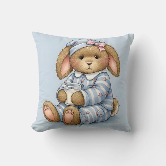牛乳を入れた青いパジャマのウサギ クッション (正面)