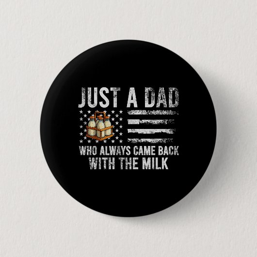 牛乳を買って帰ってくるパパ アメリカ国旗 缶バッジ (正面)