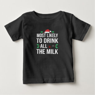 牛乳を飲み干すであろうクリスマスマッチ ベビーTシャツ