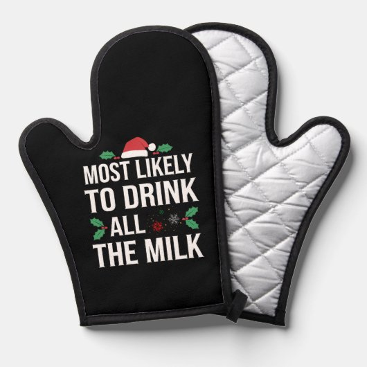 牛乳を飲み干す可能性大クリスマスマッチ 鍋つかみ (正面/裏面)