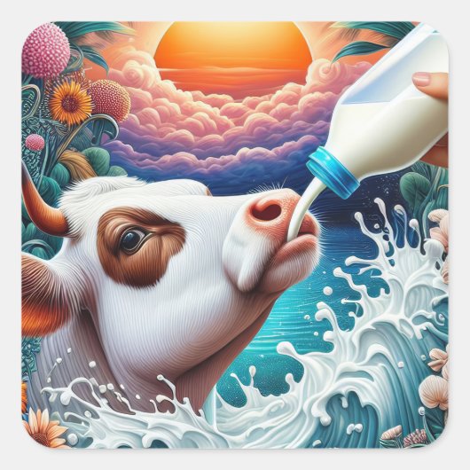 牛乳を飲む スクエアシール (正面)