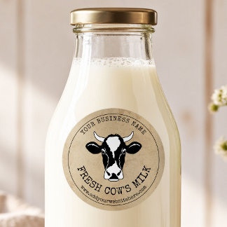 牛乳ラベル 牧場の牛 レトロな茶色の紙 ラウンドシール