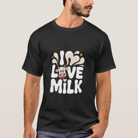 牛乳大好き かわいい 牛好き おもしろいフレーズ Tシャツ (正面)