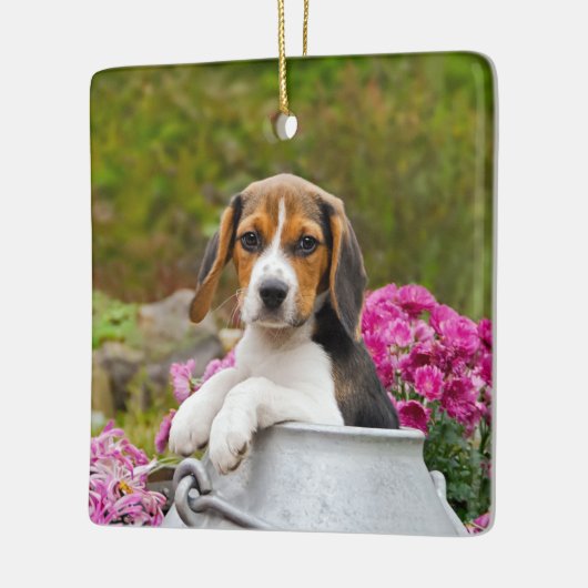 牛乳容器のかわいい三色のビーグル犬犬の子犬ペット セラミックオーナメント (左)