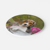 牛乳容器のパーティーのかわいい三色のビーグル犬犬の子犬 ペーパープレート (アングル)