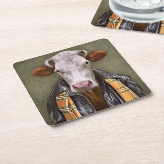 牛人 スクエアペーパーコースター (アングル)