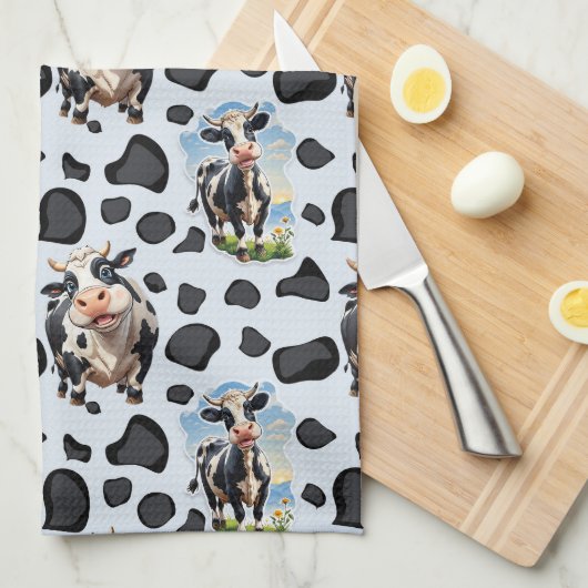 牛動物模様デザイン キッチンタオル (四つ折り)