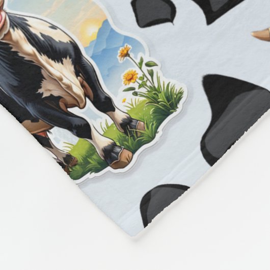 牛動物模様デザイン フリースブランケット (角)