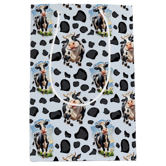 牛動物模様デザイン ミディアムペーパーバッグ (正面)