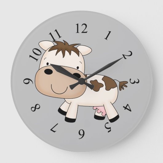 牛図解入りの、写真付きのデザイン ラージ壁時計 (正面)