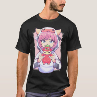 牛好きアニメ少女とイチゴかわいいCo Tシャツ