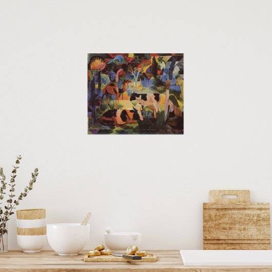 牛威厳があるとラクダで風景を見る ポスター (キッチン)