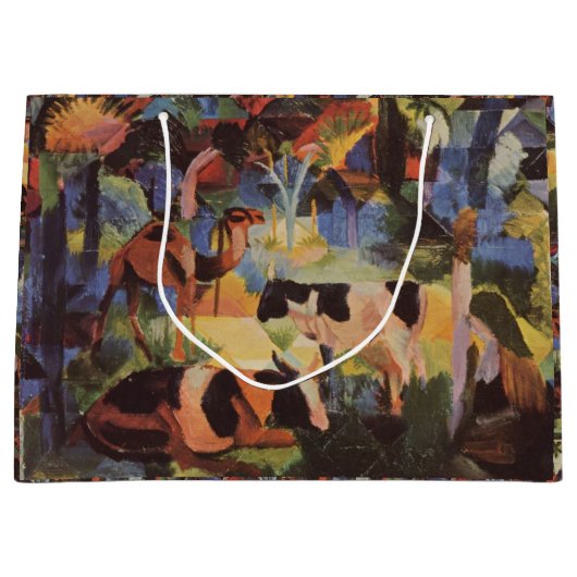 牛威厳があるとラクダで風景を見る ラージペーパーバッグ (正面)