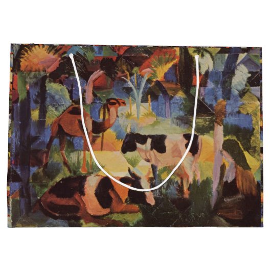 牛威厳があるとラクダで風景を見る ラージペーパーバッグ (裏面)