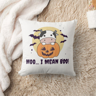 牛幽霊かわいいかわいいハロウィンモー私はブーを意味 クッション