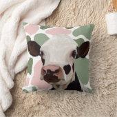 牛愛好家セージ緑とピンクの牛のプリント クッション (ブランケット)