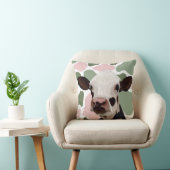 牛愛好家セージ緑とピンクの牛のプリント クッション (椅子)