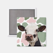 牛愛好家セージ緑とピンクの牛のプリント マグネット (正面/裏面)