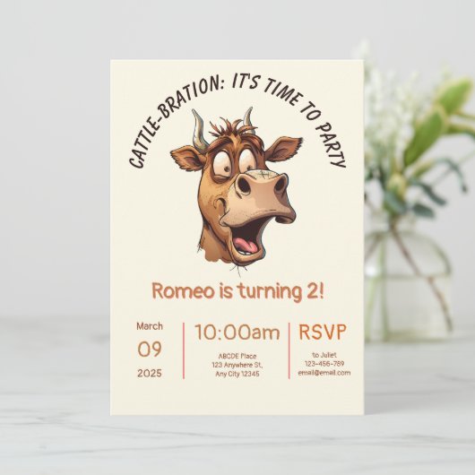 牛振動誕生日招待状カード 招待状 (スタンド正面)