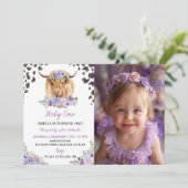 牛柄の女の子の誕生日フラワー写真招待状 サンキューカード (スタンド正面)
