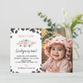 牛柄の誕生日フラワーフォト招待状 サンキューカード (スタンド正面)