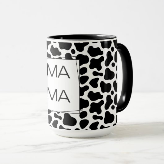 牛柄の「MAMA」太字デザイン マグカップ (正面右)