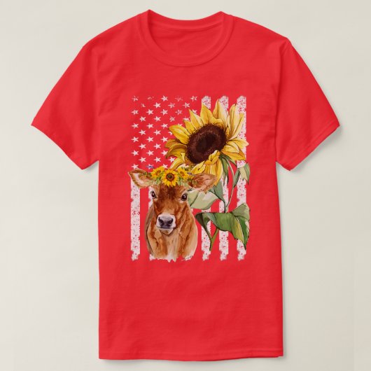 牛柄アメリカ国旗Tシャツ 牛柄ひまわりTシャツ Tシャツ (デザイン正面)