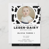 牛柄写真 1歳誕生日 招待状 (正面)