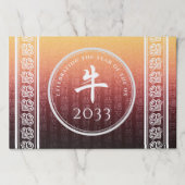 牛牛赤金ゴールド中国の〔占星術の〕十二宮図月記号 ペーパーパッド (正面)