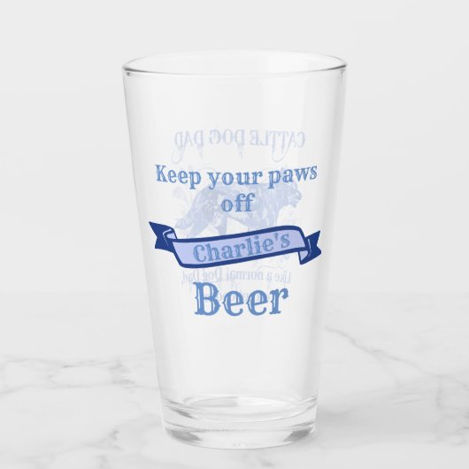 牛犬のパパの青い水彩画は名前を加えます タンブラーグラス (正面)