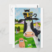 牛猫のヒツジカエルを絵を描いているかわいい動物 ポストカード (正面/裏面)
