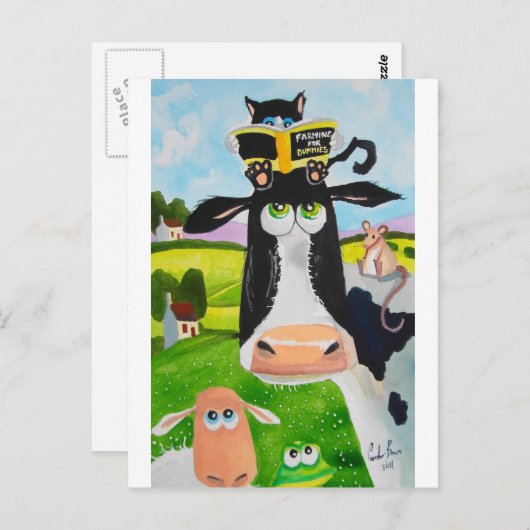 牛猫のヒツジカエルを絵を描いているかわいい動物 ポストカード (正面/裏面)