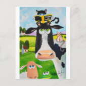 牛猫のヒツジカエルを絵を描いているかわいい動物 ポストカード (正面)