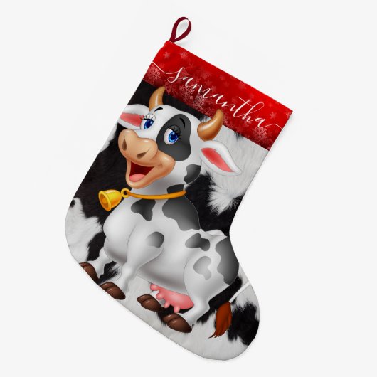 牛白黒クリスマスストッキング ラージクリスマスストッキング (正面 (吊り時))