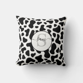 牛白黒パッチモノグラム装飾用クッション クッション