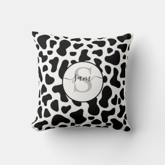 牛白黒パッチモノグラム装飾用クッション クッション