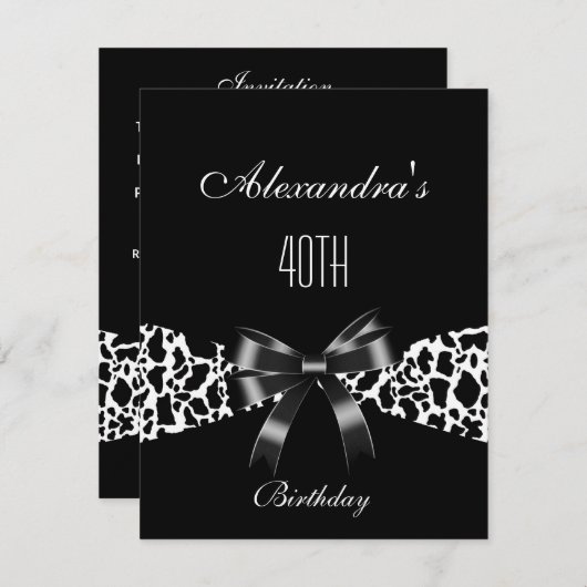 牛白黒40th誕生日招待状 招待状 (正面/裏面)