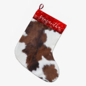 牛皮茶色の白いクリスマスストッキング ラージクリスマスストッキング (正面 (吊り時))