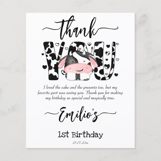 牛納屋周囲の庭誕生日パーティーサンキューカード (正面)