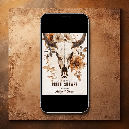 牛素朴スカルフローラウエスタンボホブライダルシャワー 招待状