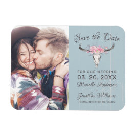 牛素朴スカルフローラ赤面水色B写真 マグネット