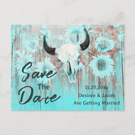 牛素朴スカルボホティール(緑がかった色)西ひまわり花 案内ポストカード (正面)